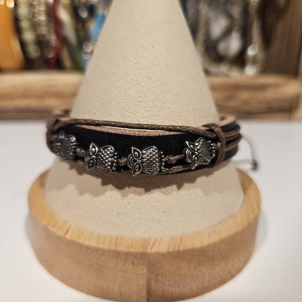 Brown Leather Owl Bracelet Adjustable Women's Jewelry